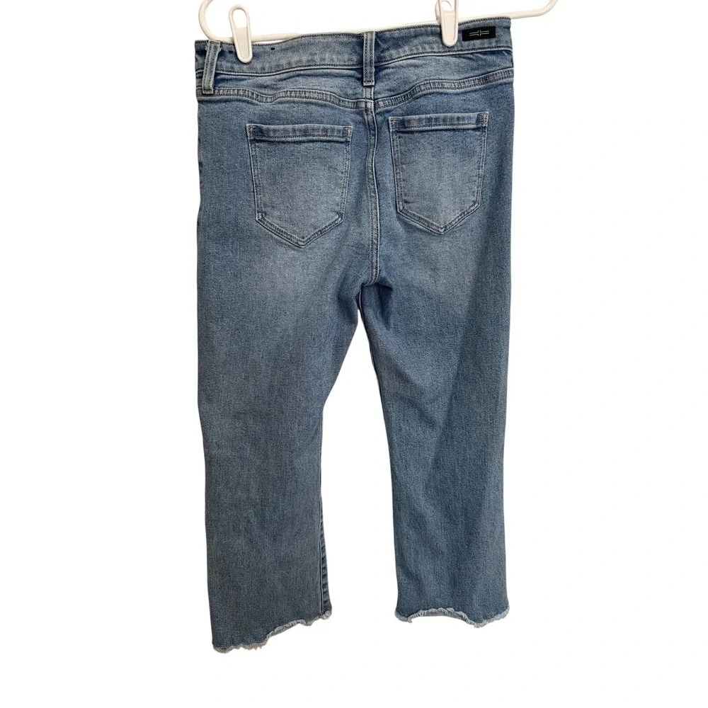 Liverpool‎ Womens 4/27 Blue Crop Flare Raw Step Hem Stretch Denim Jeans